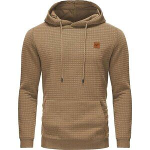 Men's Khaki Pullover Hoodies Long Sleeve Draw String Lace Up Hooded Sweat Shirt